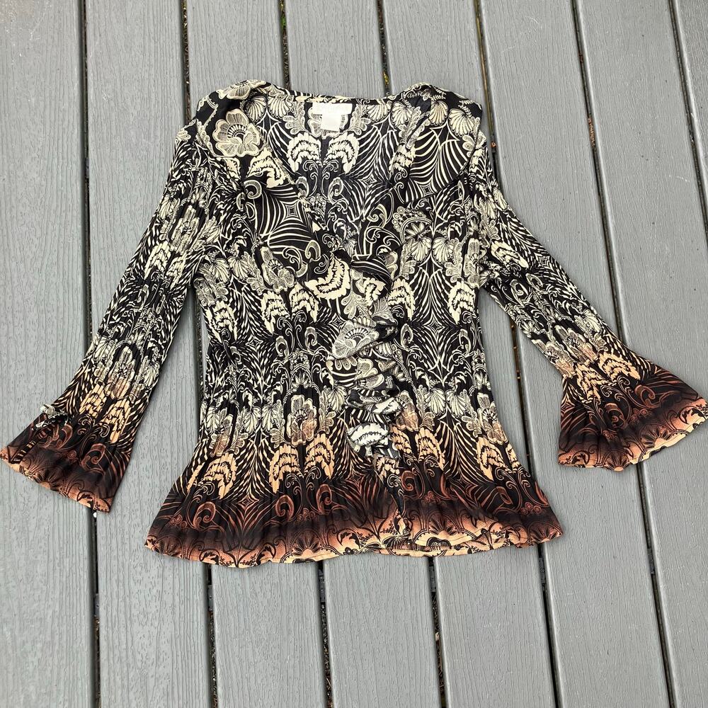 Floral ombre bohemian pleated blouse with ruffle, hippie fairycore boho chic
